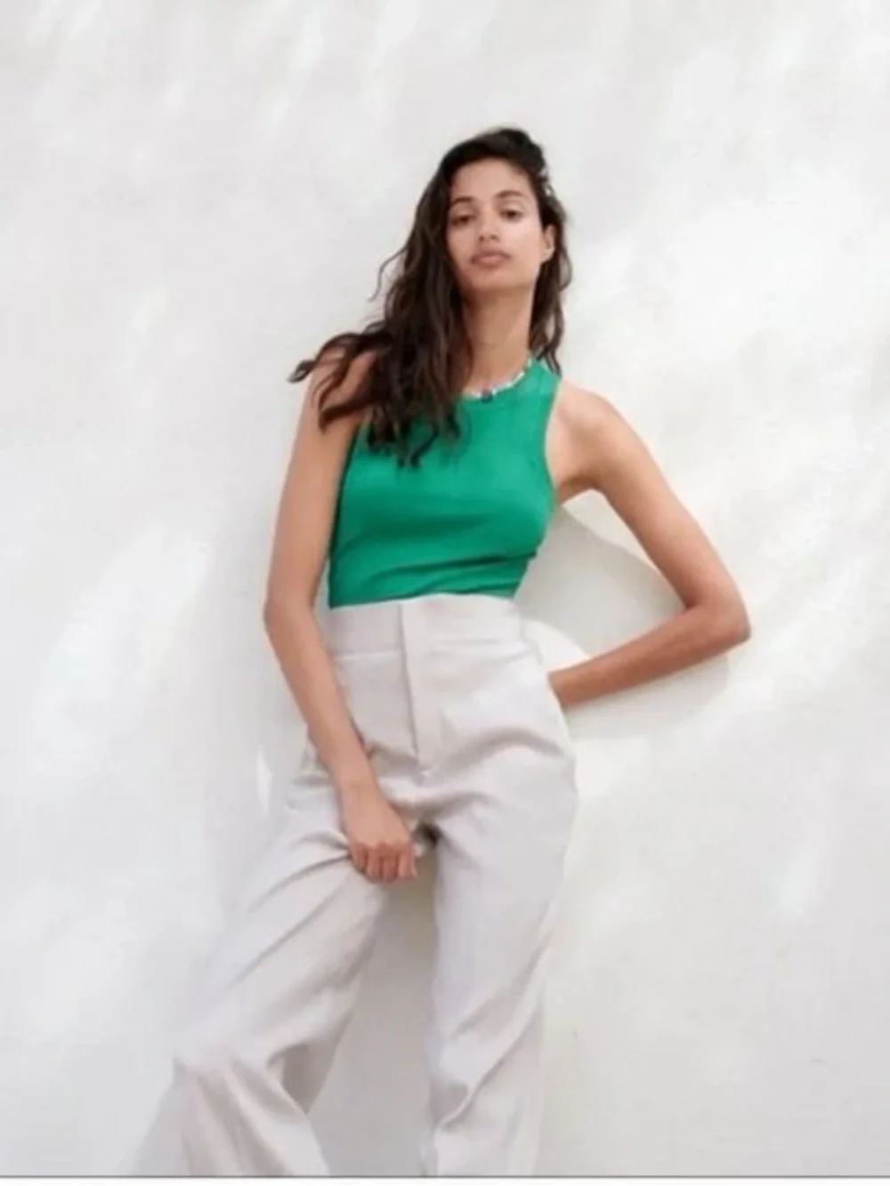 Zara Basic Rib Tank Top Green - Picture 2 of 6